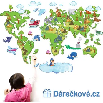 Samolepící dekorace Kreslená mapa světa, samolepka na zeď, vel. 120x80cm
