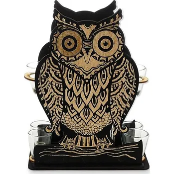 Žertovný předmět Dárková souprava sova s ​​lahví a štamprličkami