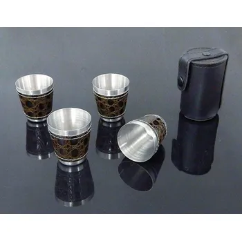 Sklenice Štamprličky DESIGN nerezové 4ks 30 ml v kůži