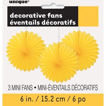 Unique - Sada 3 dekorativních papírových vějířů žlutých - Basic -