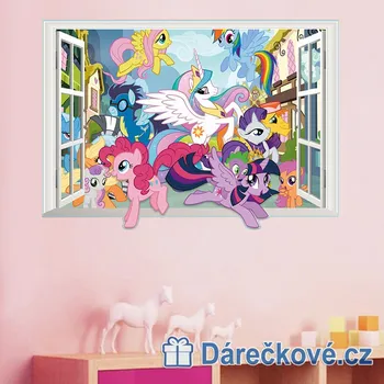Samolepící dekorace Poníci v okně (My Little Pony), samolepka na zeď, vel. 70x50cm