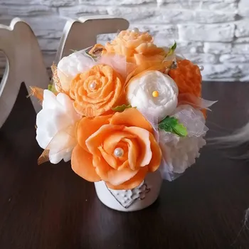 umělá květina Mýdlová kytica S - Oranžová, biela