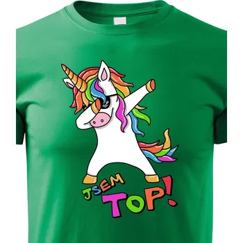 Chlapecké tričko Dětské tričko s jednorožcem- Jsem top!, Barva Zelená, Velikost 110 cm/4 roky, Canvas Dětské tričko Bezvatriko.cz 0885 - DTF/DTG