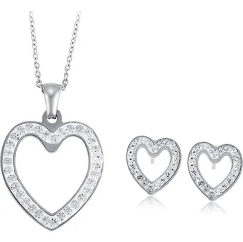 Souprava šperků Dámský set náhrdelník a náušnice srdce Valentýn z chirurgické oceli S892039