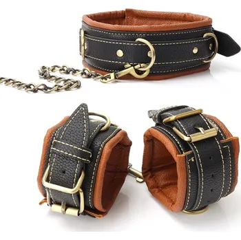 Hnědý set obojku s pouty