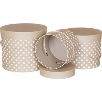 Dárková krabička DP Craft Ozdobná krabička kulatá se šnůrkou malá, přírodní s puntíky