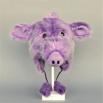 Čepice Hřejivá zimní čepice RŮŽOVO-FIALOVÉ PRASÁTKO – originální a veselý doplněk