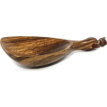 Mitra Bali Dřevěná lopatka na mouku z Bali, kožené poutko, 16 cm