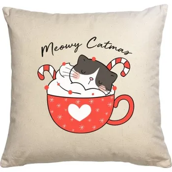Bytový textil Polštář bavlněný s potiskem Meowy Catmas