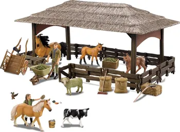 domeček pro figurky Farm Animals Farma se stájí pro koně a zvířata s příslušenstvím 51 x 29,5 x 8,5 cm 19 ks