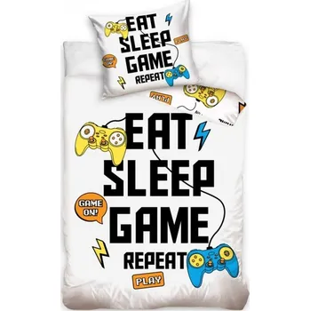 Povlečení TipTrade Eat Sleep Game Repeat 140 x 200, 70 x 90 cm zipový uzávěr