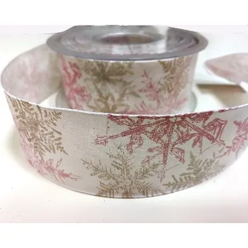 Stuha Stuha látková - vločky - růžová - 25 mm/1 m