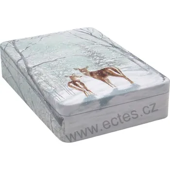 Dóza na potraviny BAMBI plechová dóza na čokoládu 3503 dvě srnky v zasněženém lese