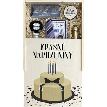 Dárkový potravinový koš Bohemia Gifts Dárková dřevěná bedna pro muže Krásné narozeniny