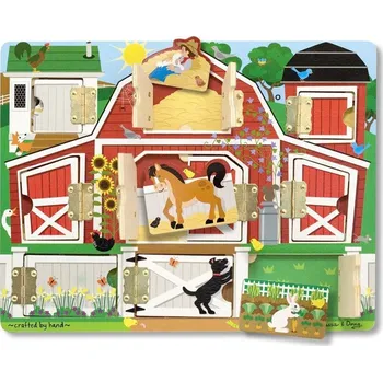 Dřevěná hračka Puzzle odkrývací - S dvířky dřevěné, Farma (M&amp;D)