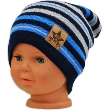 Čepice Baby Nellys BABY NELLYS Jarní/podzimní proužkovaná čepice -granát/sv. modrá/sv. šedá