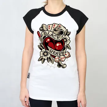 Dámské tričko Dámské Raglanové TrIko BLACK HEART ROCKABILLY HEART Barva: Bílá, Velikost: XL