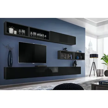 Obývací pokoj ImportWorld Obývací stěna MADONA XIV, černá matná / černý lesk