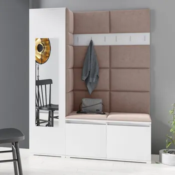 Předsíňová stěna Eka Předsíňová stěna s čalouněnými panely Trinity 14 - Bílá / Tmavá béžová 2305