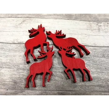 Vánoční dekorace Dřevění jeleni červení 60 a 45 mm - 4 ks