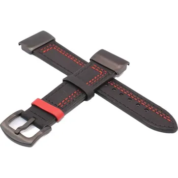 Ostatní příslušenství k chytrým hodinkám eses Kožený řemínek pro Garmin - Černý s červeným prošíváním, QuickFit 26 mm