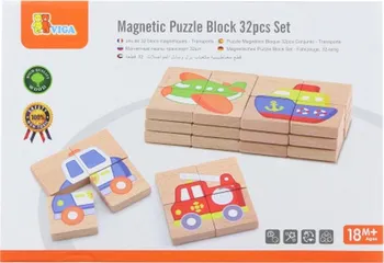 VIGA Dřevěné magnetické puzzle dopravní prostředky 32 dílků