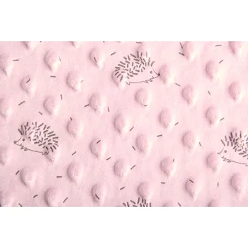 Minky fleece v růžové barvě s potiskem ježka 15875/092