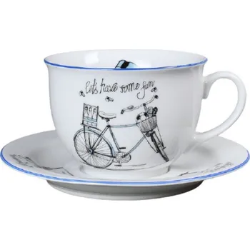 Porcelánový šálek s podšálkem Pánské kolo s modrou linkou - 500 ml