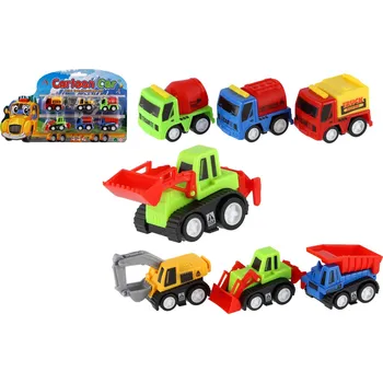 Hračka Teddies Sada auto stavební stroj mini 6ks plast 4,5-6cm na zpětné natažení na kartě 30x18x3cm