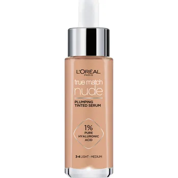 L'Oréal True Match Nude Plumping Tinted Serum sérum pro sjednocení barevného tónu pleti 30 ml, 3-4 Light Medium