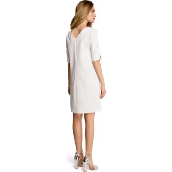 Dámské šaty S113 Minimalistické šaty s výstřihem do V na zádech - barva ecru EU L