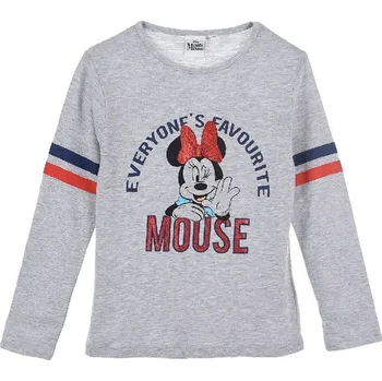 Dívčí tričko Šedé tričko Minnie s třpytkami a pruhy na rukávech Velikost: 116