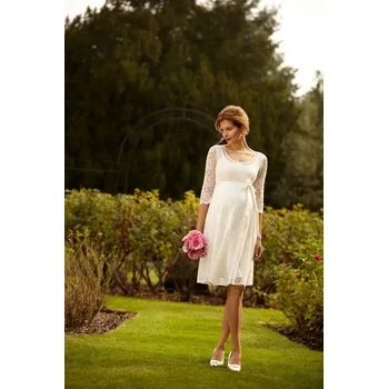Těhotenské šaty Tiffany Rose Těhotenské svatební šaty krátké FREYA ivory Barva: Ivory - smetanová, Velikost: 5 EU 44-46, Materiál: krajkové