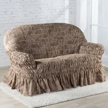 Napínací potah Napínací potahy na sedací soupravuy s volánem FIORELA čokoládová dvojkřeslo (š. 110 - 170 cm)