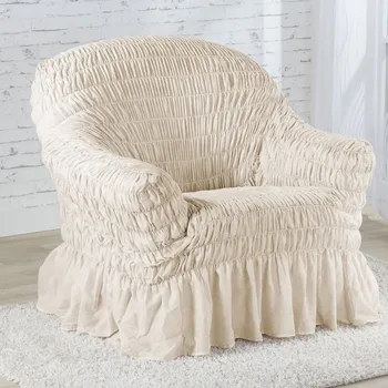 Napínací potah Napínací potah na křesloy s volánem FIORELA béžové křeslo (š. 60 - 110 cm)