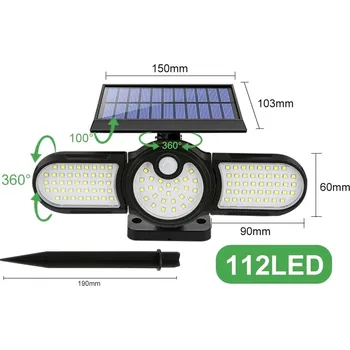 Venkovní osvětlení HJ Solární LED světlo s čidlem pohybu a třemi reflektory Number of lights: 112