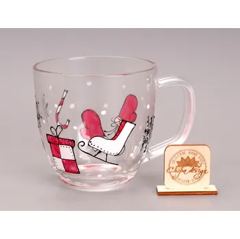 Skleněný hrnek - Zimní čas červený