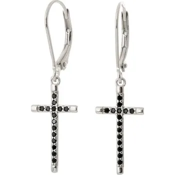 Náušnice Stříbrné naušnice křížky s černými zirkony STNAU1440F