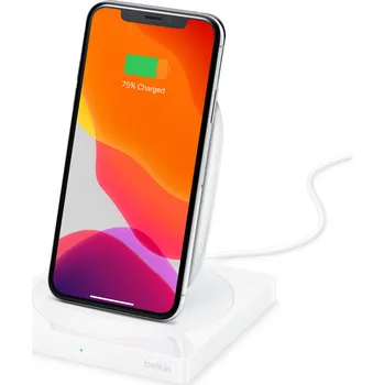 Belkin stojánek s bezdrátovým nabíjením BOOST CHARGE, Qi, 15W - BÍLÁ