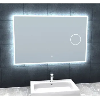 Zrcadlo Besteco Koupelnové LED Zrcadlo 100x65 cm, Plynule Nastavitelná Barva Světla (CCT), Integrované Kosmetické Zrcátko 5x Zvětšení, Dotykové Ovládání, Slim Design