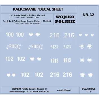 Plastikový model Weikert decals 1/72 1st&2nd Polish Army T-34/85 RUDY 102&others