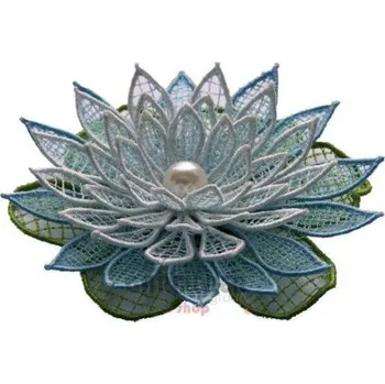 umělá květina Vyšívaná ozdoba květ leknín bílá 11cm