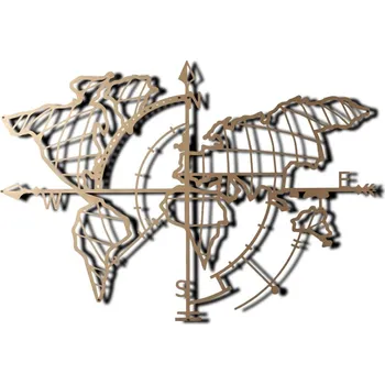 Nástěnná dekorace World Map Compass Led zlatá