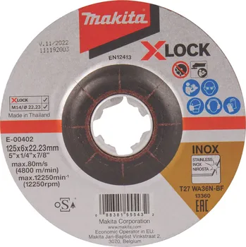 Brusný kotouč MAKITA E-00402 X-LOCK Brusný kotouč na nerez 125x6x22,23mm free_store_pickup