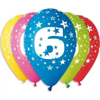 Balónek Balónky nafukovací průměr 30cm – potisk číslice "6", 10ks