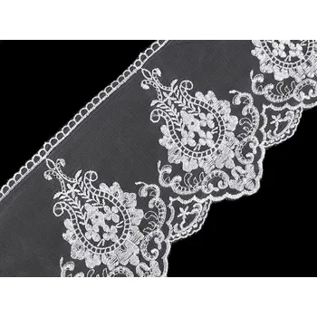 Krajka Vyšívaný prýmek na monofilu šíře 15 cm, barva bílá