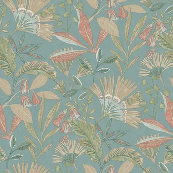 Tapeta Vavex 2025 A63802 Zelená vliesová tapeta na zeď, květiny a listy 0,53 x 10,05 m