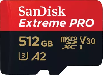 Paměťová karta SanDisk Extreme PRO microSDXC 512 GB UHS-I U3 V30 A2 200 MB/s + SD adaptér