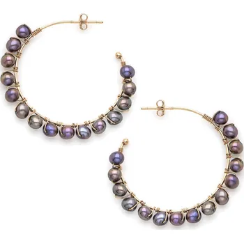 Náušnice ISHWARA - Handmade Italian Jewellery Kruhové náušnice se sladkovodními perlami, ISHWARA Povrchová úprava stříbra: růžové zlato, Výběr drahého kamene: černá perla