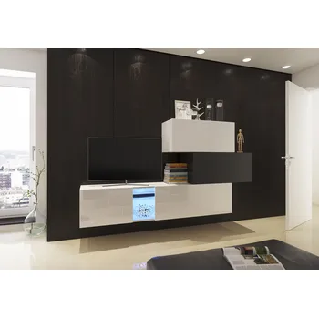 Obývací stěna Ral Obývací stěna Mila 2 - Bílo/černý lesk